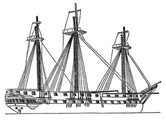 Frigate with topmasts houses